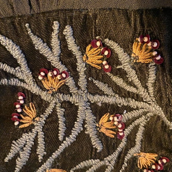 ZARA BASIC Silk Velvet Beads Embroidery Kimono Tunic Top Olive, size XS - Picture 7 of 16